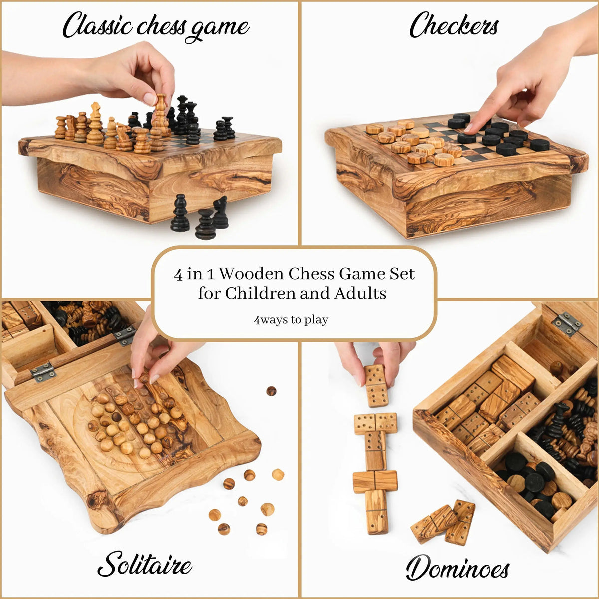 4-in-1 Board Games Wooden Handmade