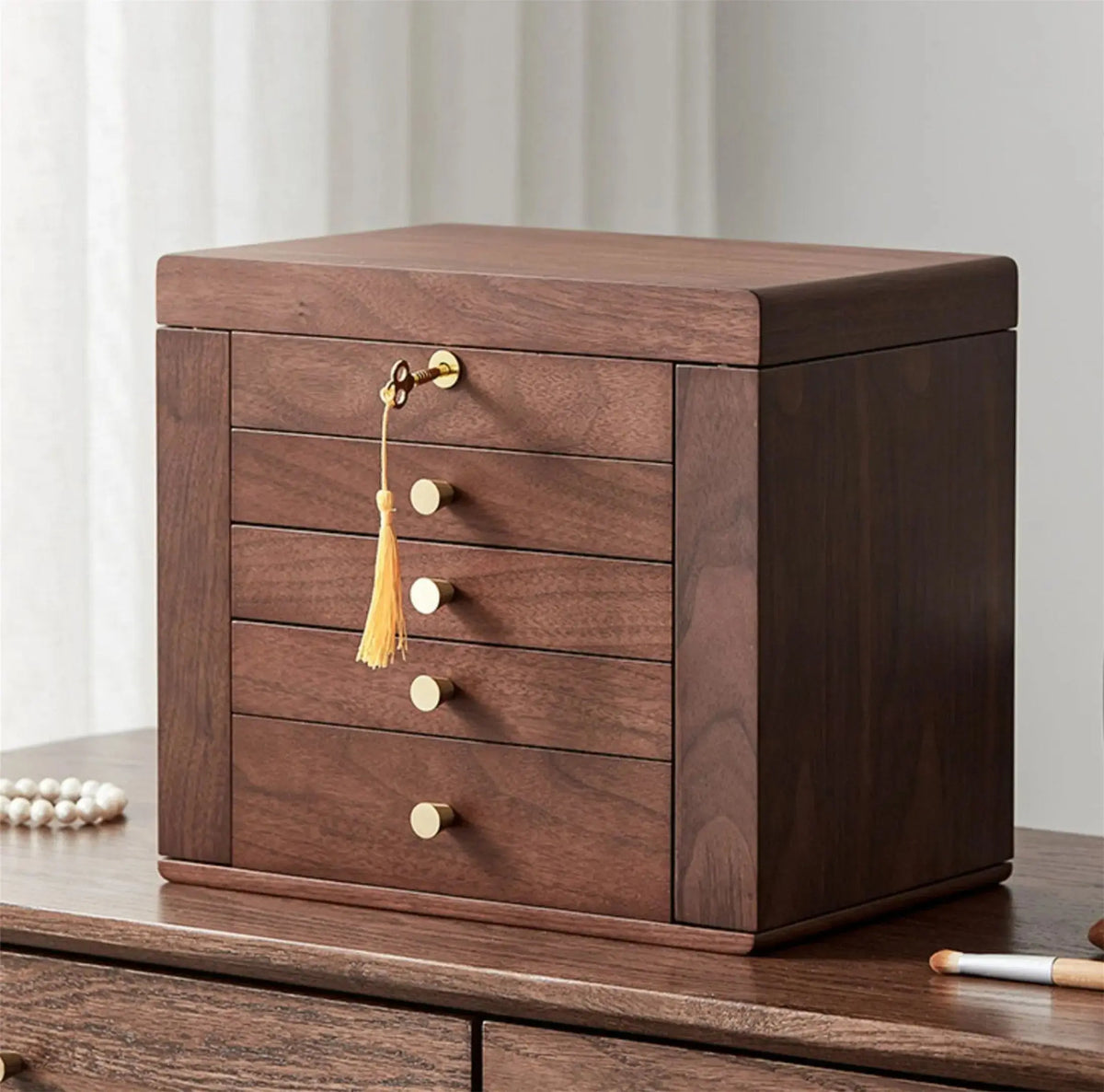 5 Layer Large Solid Wood Jewellry Box with Lock Drawer