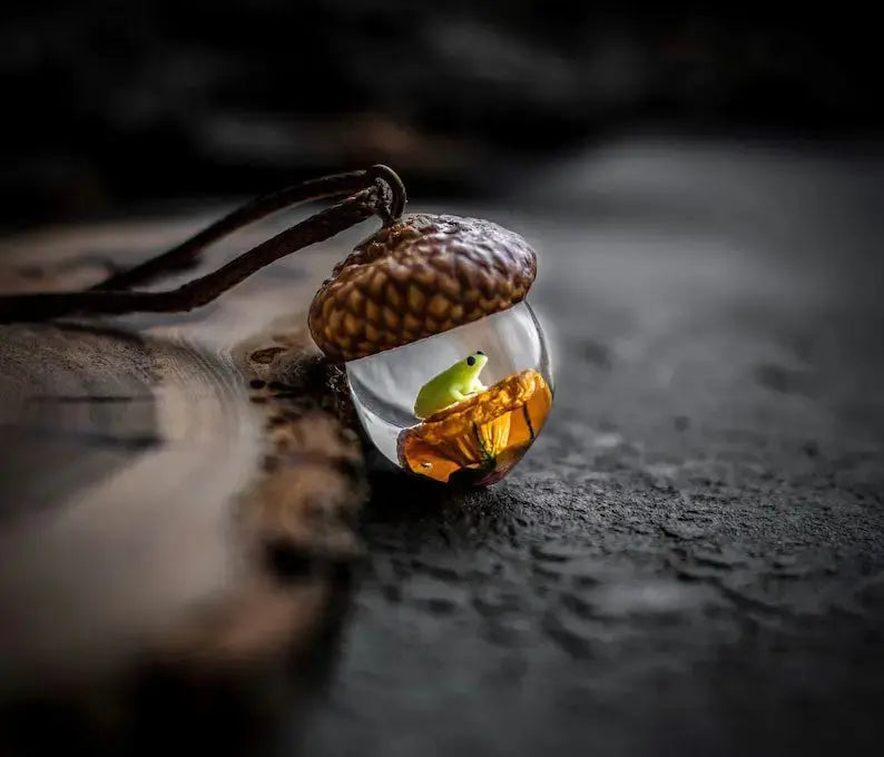 Acorn Necklace With Mushroom Frog