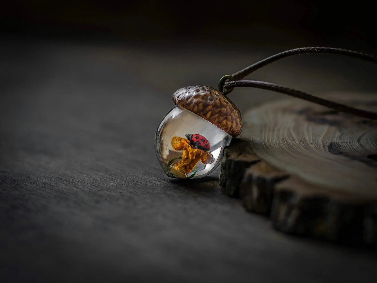 Acorn Necklace With Mushroom Frog