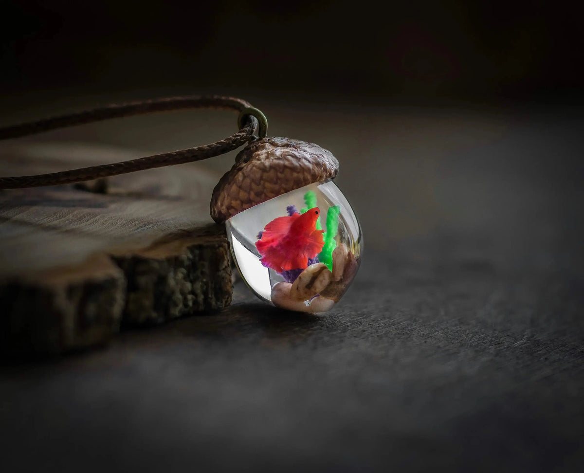 Acorn Necklace With Mushroom Frog