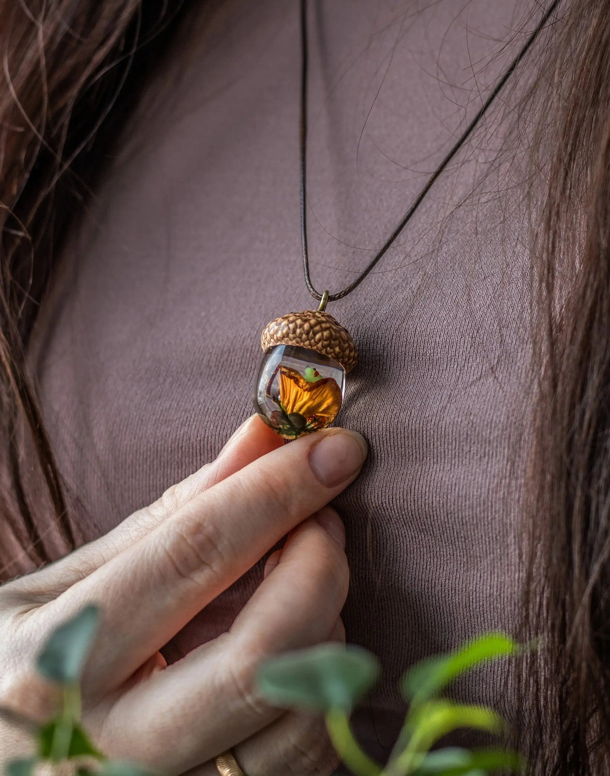 Acorn Necklace With Mushroom Frog