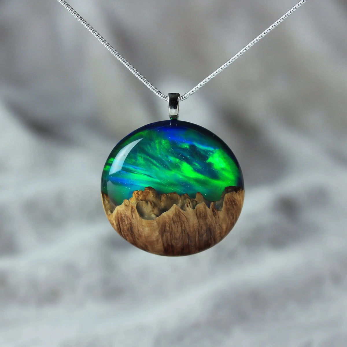 Aurora Borealis Opal Resin and Wood Jewelry