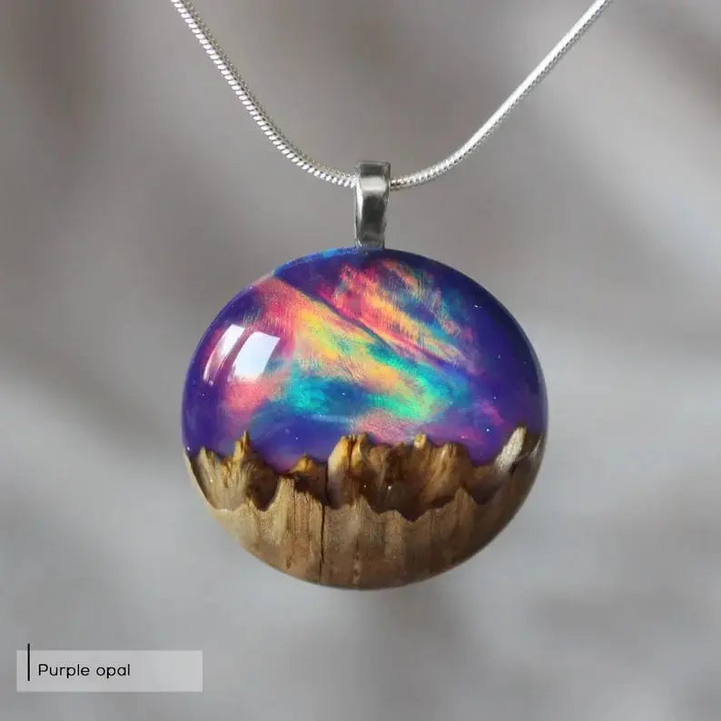 Aurora Borealis Opal Resin and Wood Jewelry