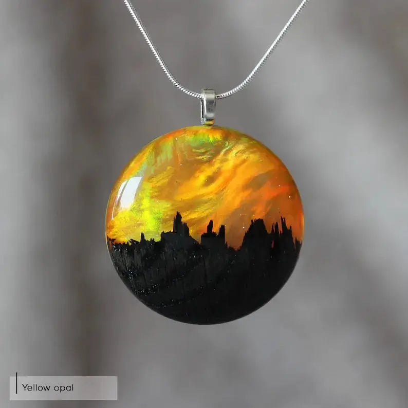 Aurora Borealis Opal Resin and Wood Jewelry