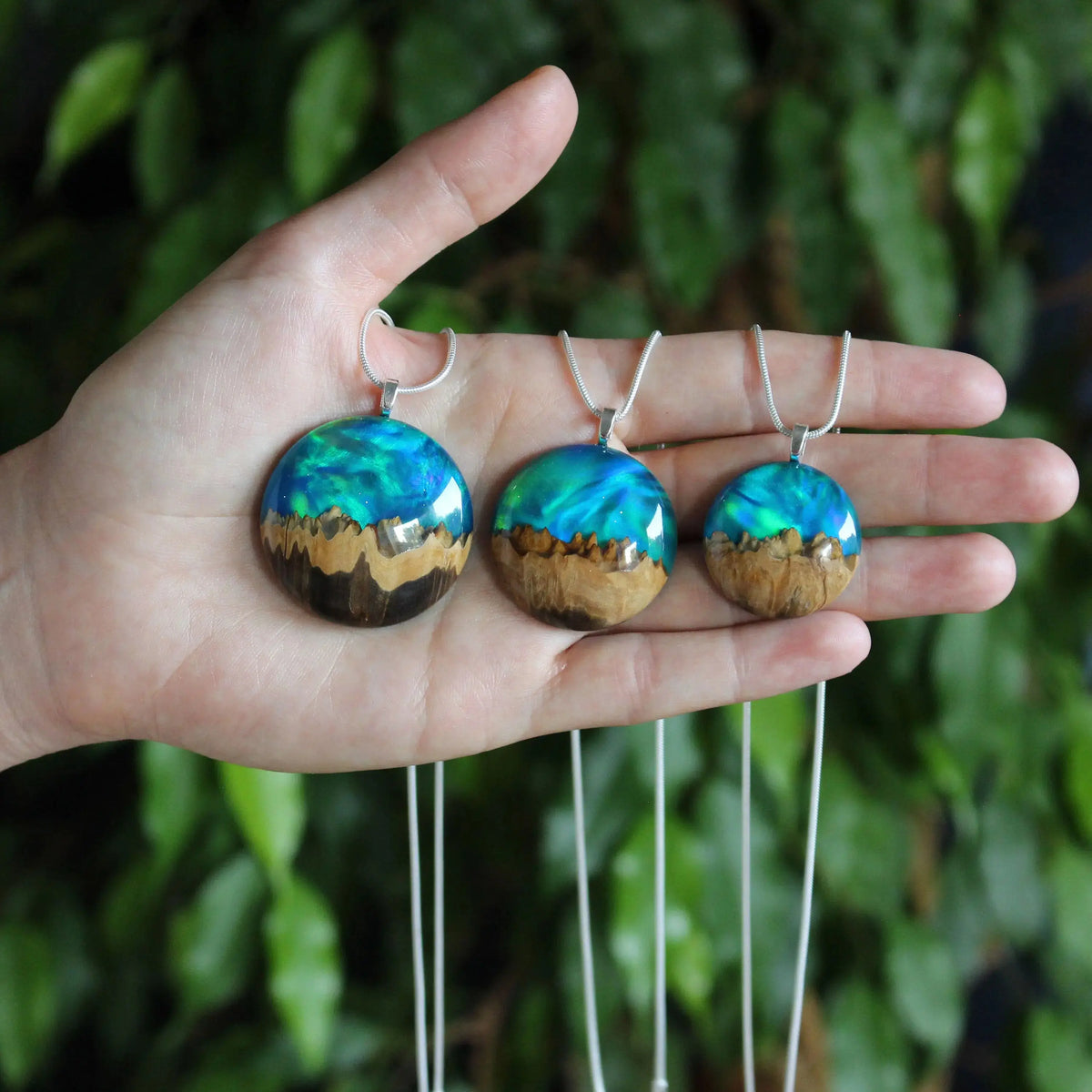 Aurora Borealis Opal Resin and Wood Jewelry