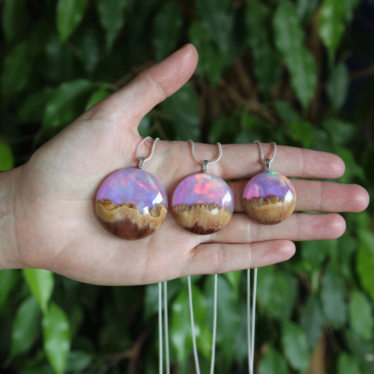 Aurora Borealis Opal Resin and Wood Jewelry