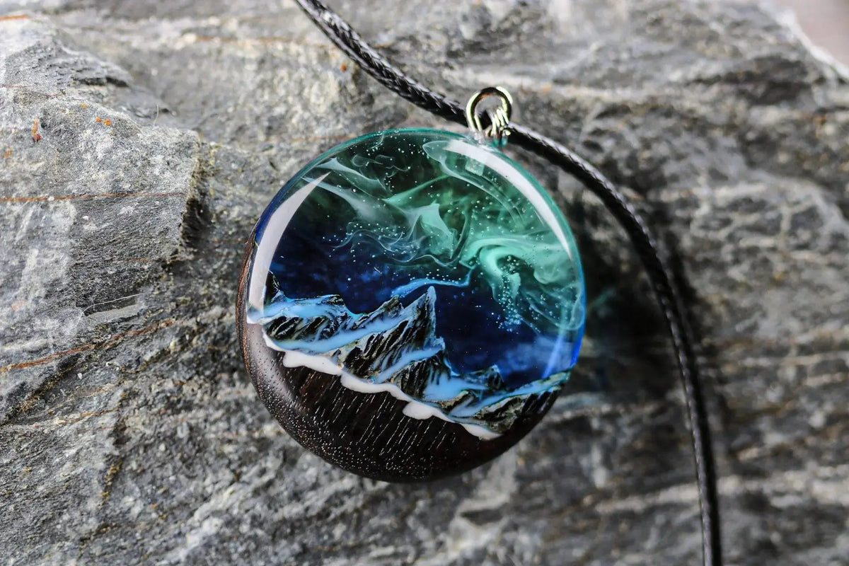 Aurora Borealis Wood Resin Necklace