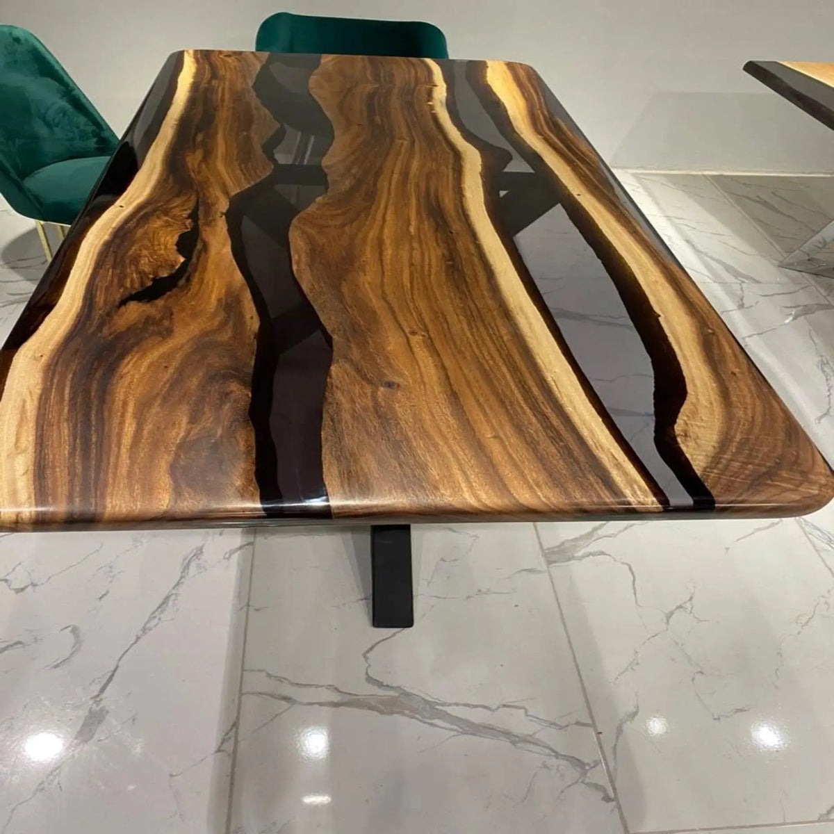 Black Epoxy River  Table Top | Live Edge Resin Table Top | Suar Wood Resin Table