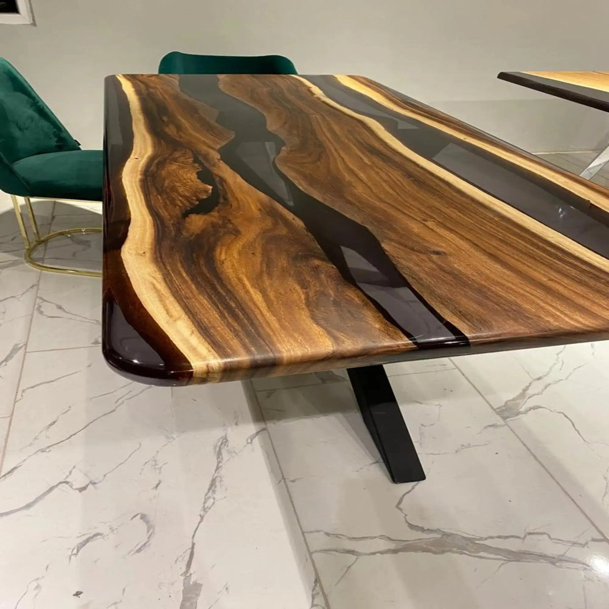 Black Epoxy River  Table Top | Live Edge Resin Table Top | Suar Wood Resin Table