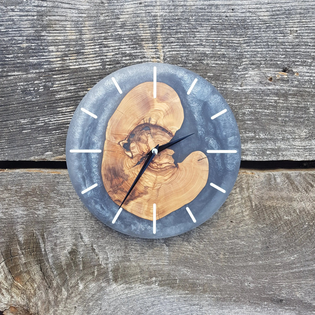 Black and grey  Resin &amp; Olive Wood Wall Clock