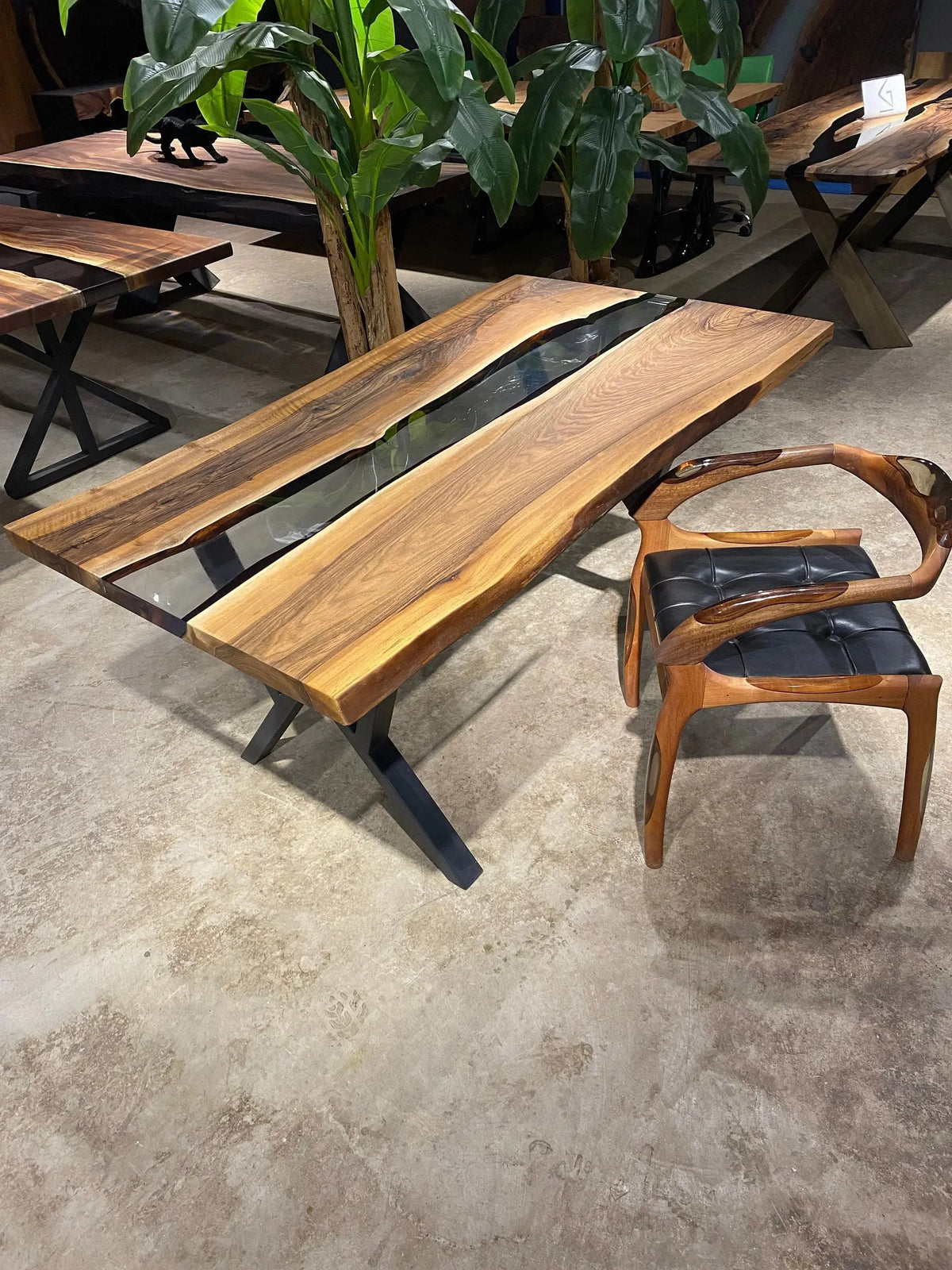 Clear Epoxy Dining Table | Live Edge Table | Walnut Wood Epoxy Living Room Table