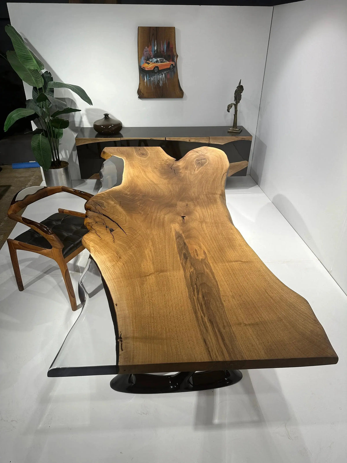 Clear Epoxy Dining Table | Wooden Dining Table |  Natural Edge Walnut Wood