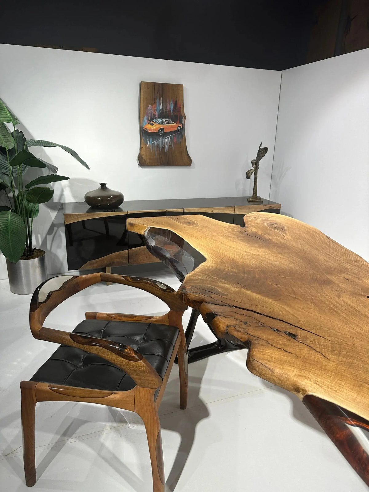 Clear Epoxy Dining Table | Wooden Dining Table |  Natural Edge Walnut Wood