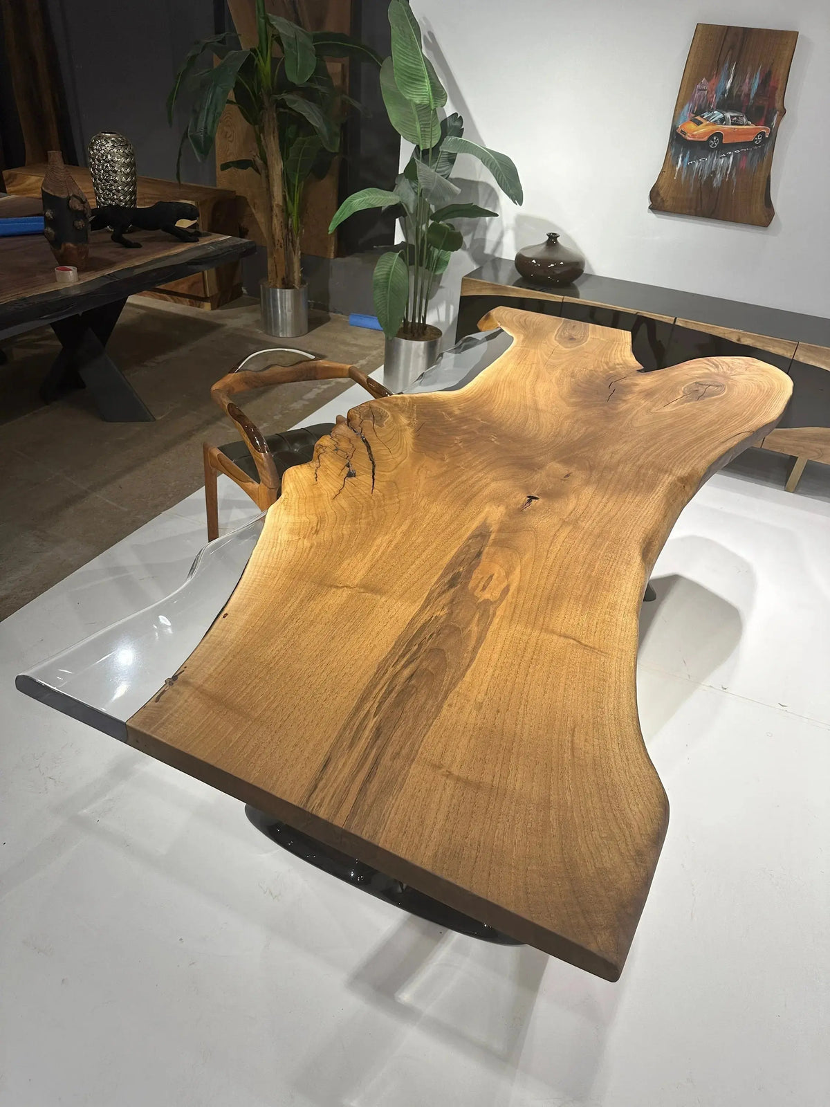 Clear Epoxy Dining Table | Wooden Dining Table |  Natural Edge Walnut Wood