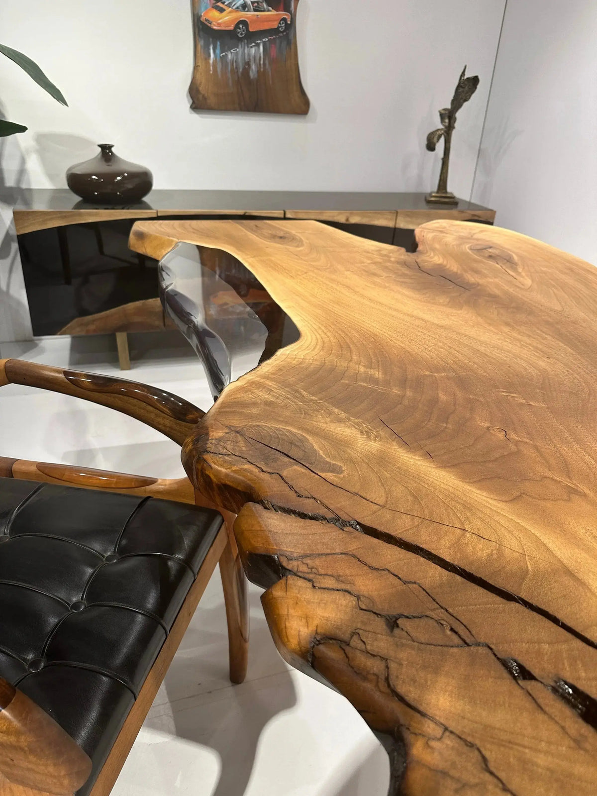 Clear Epoxy Dining Table | Wooden Dining Table |  Natural Edge Walnut Wood