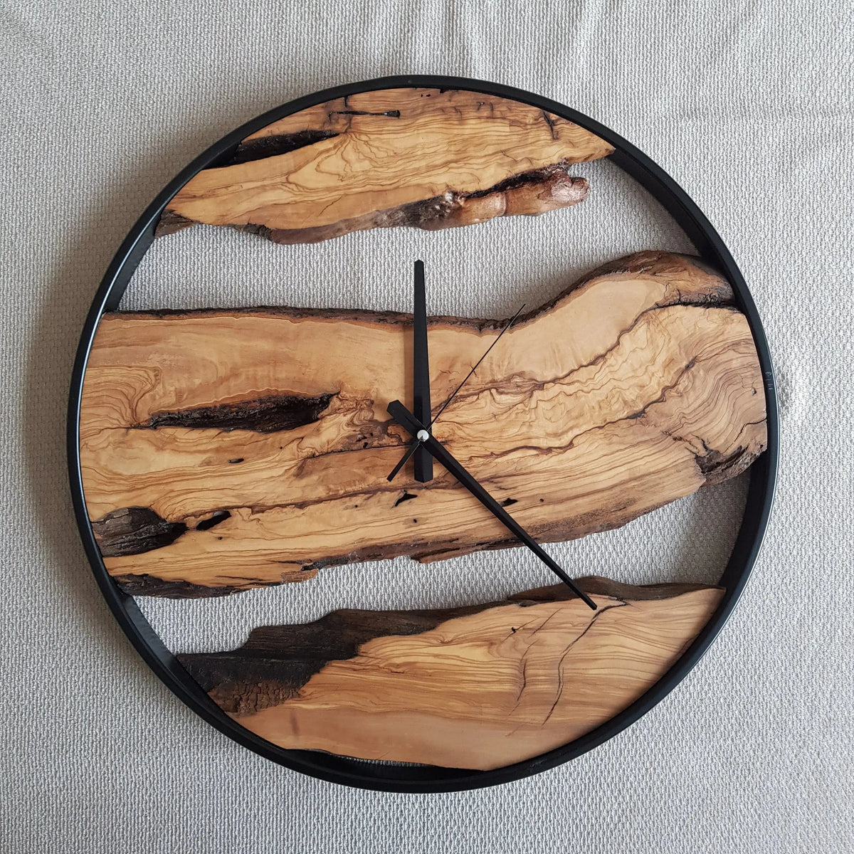 Custom Made Metal &amp; Olive Wood Wall Clock