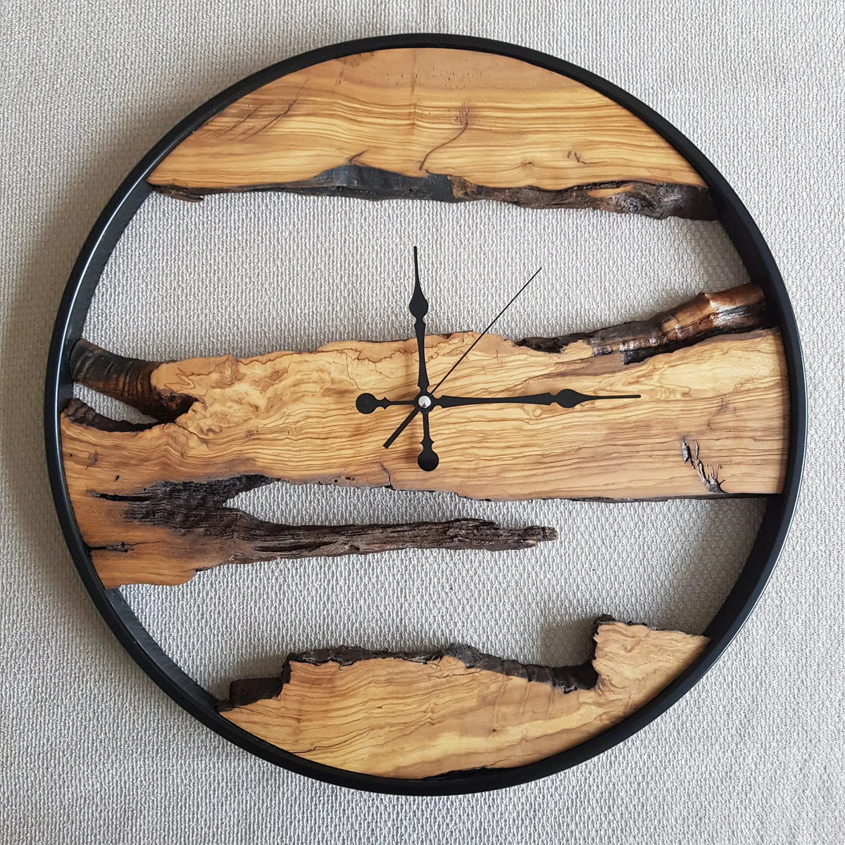 Custom Made Metal &amp; Olive Wood Wall Clock