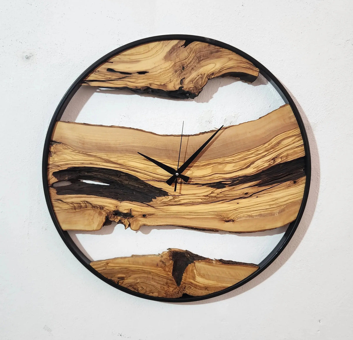 Custom Made Metal &amp; Olive Wood Wall Clock