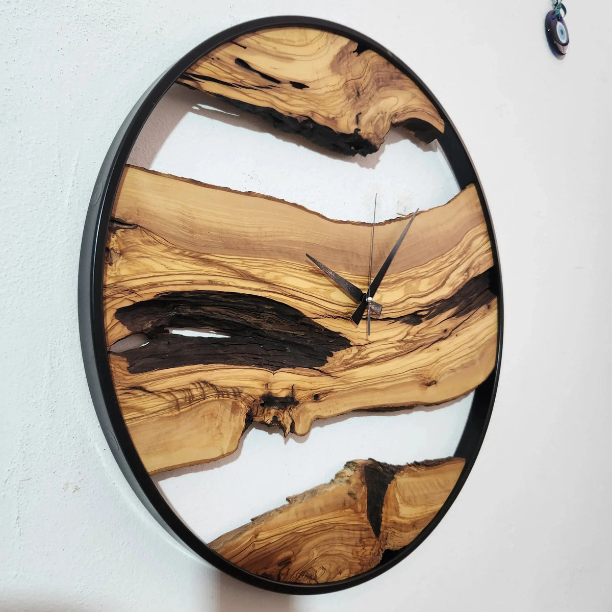 Custom Made Metal &amp; Olive Wood Wall Clock