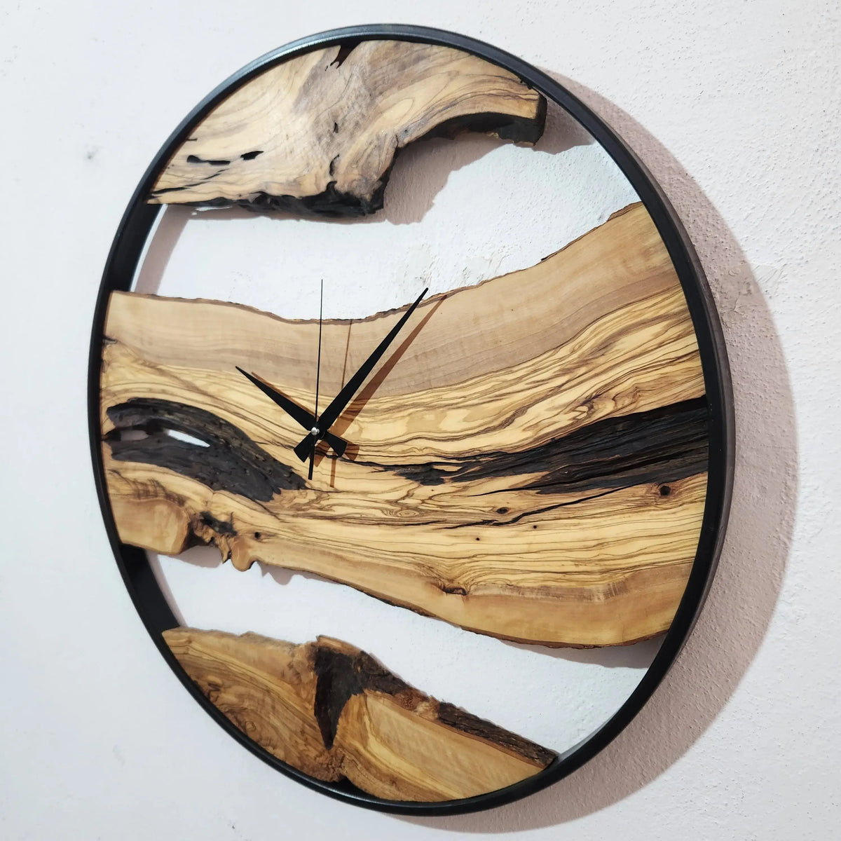 Custom Made Metal &amp; Olive Wood Wall Clock