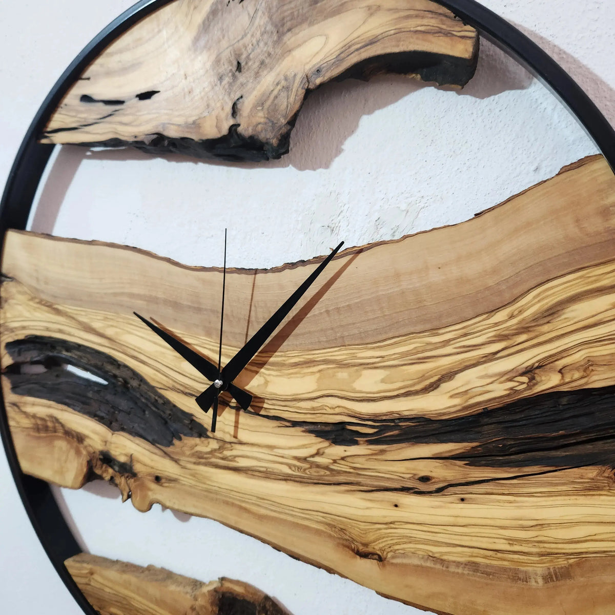 Custom Made Metal &amp; Olive Wood Wall Clock