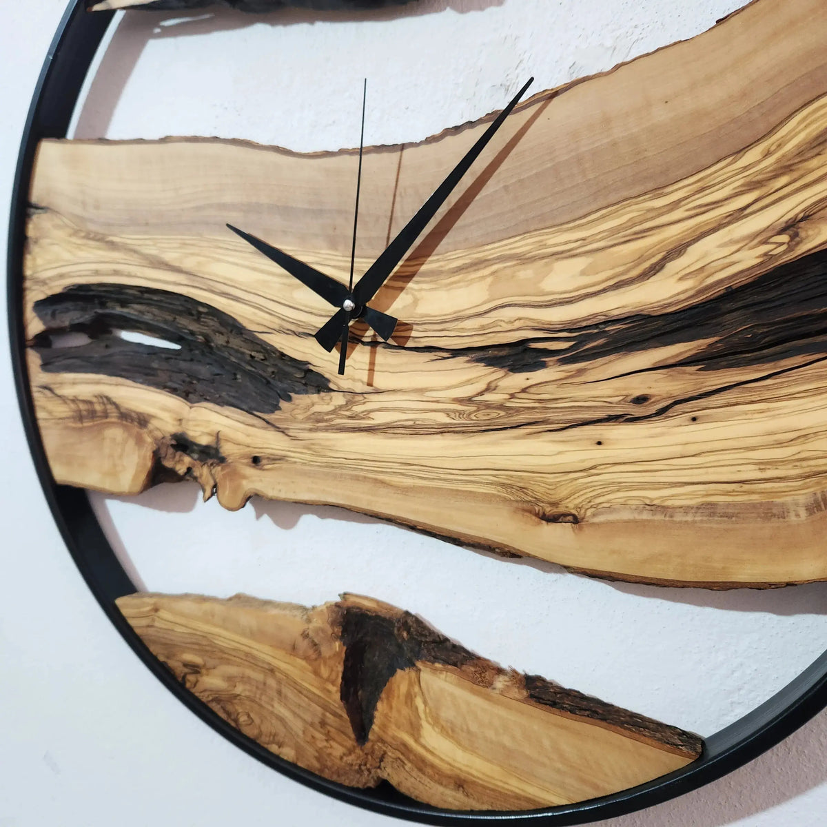 Custom Made Metal &amp; Olive Wood Wall Clock