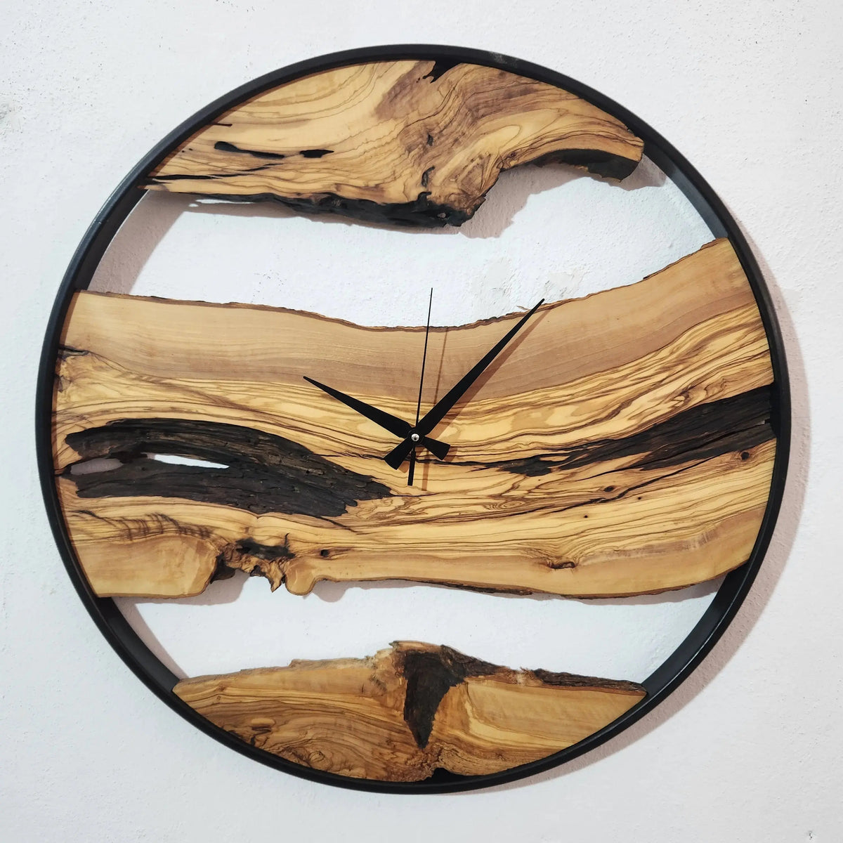 Custom Made Metal &amp; Olive Wood Wall Clock