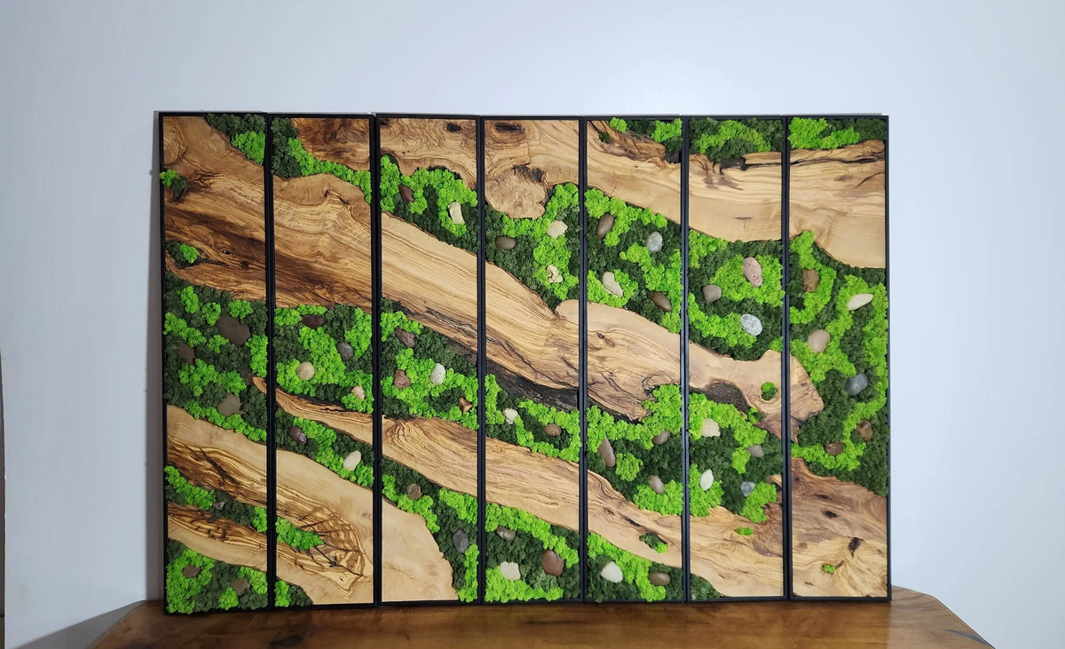 Custom Made Moss and Olive Wood Wall Art