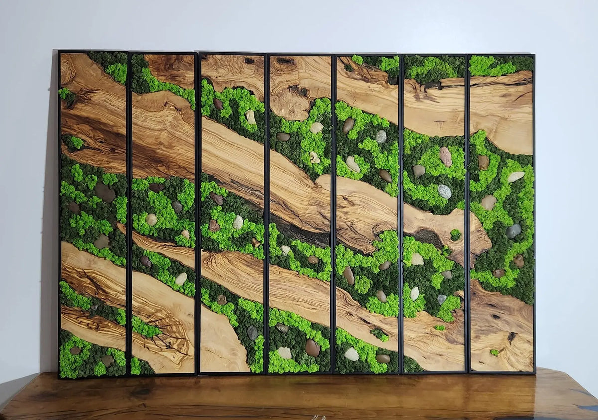 Custom Made Moss and Olive Wood Wall Art