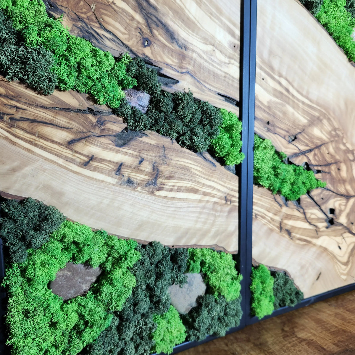 Custom Made Moss and Olive Wood Wall Art