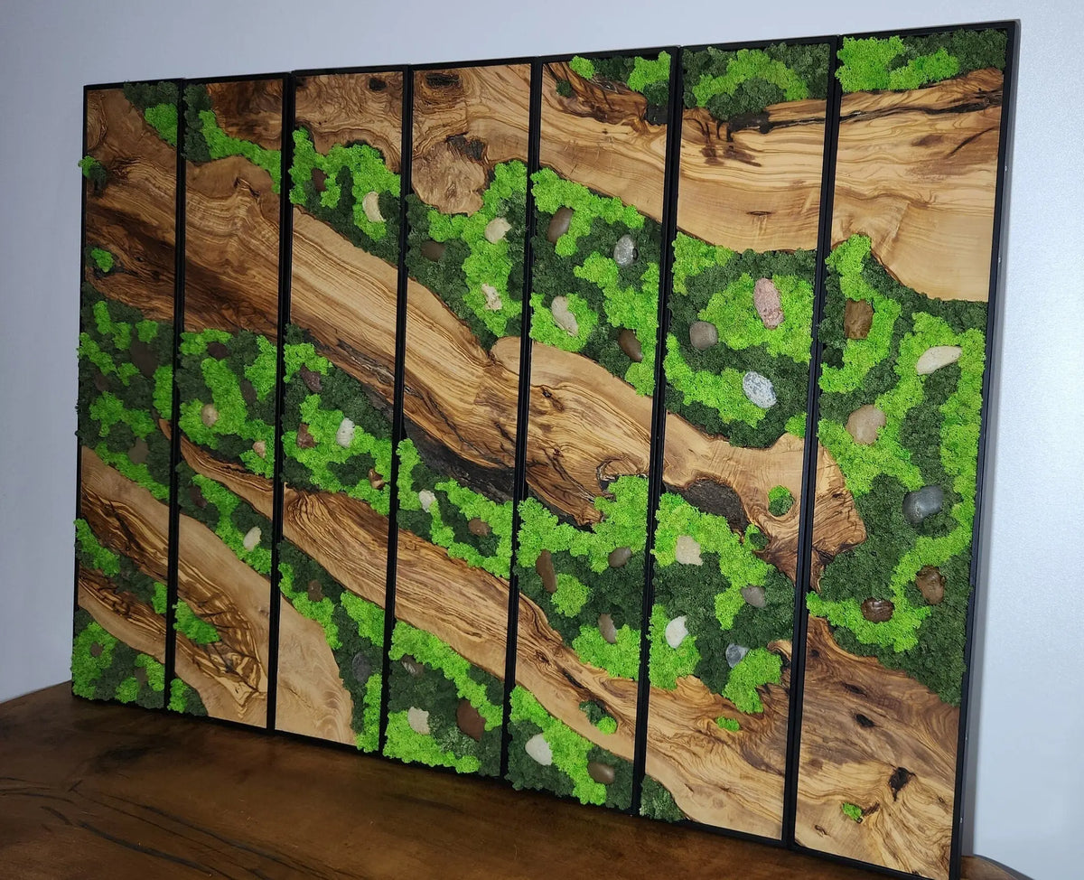 Custom Made Moss and Olive Wood Wall Art