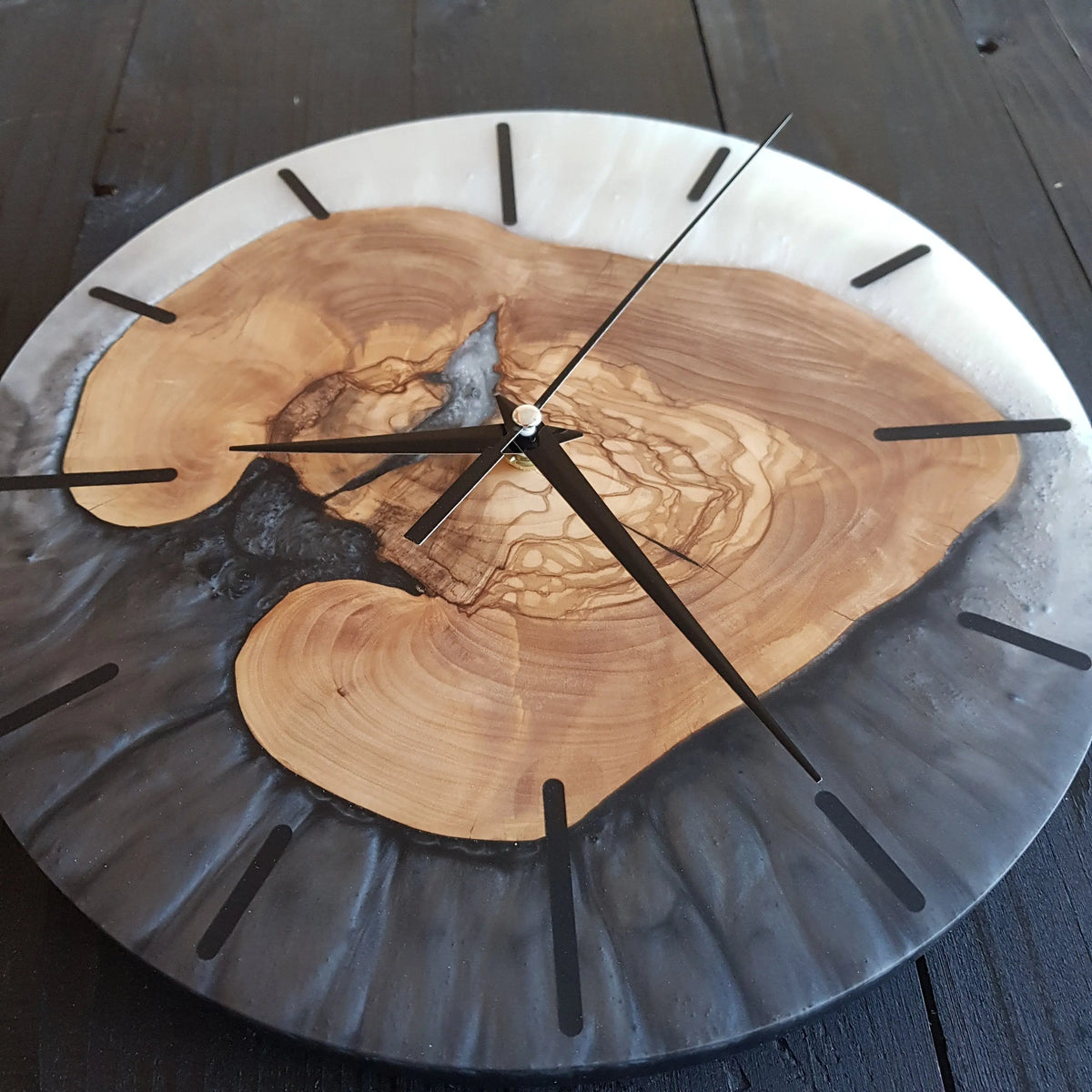 Custom Made Resin &amp; Olive Wood Wall Clock