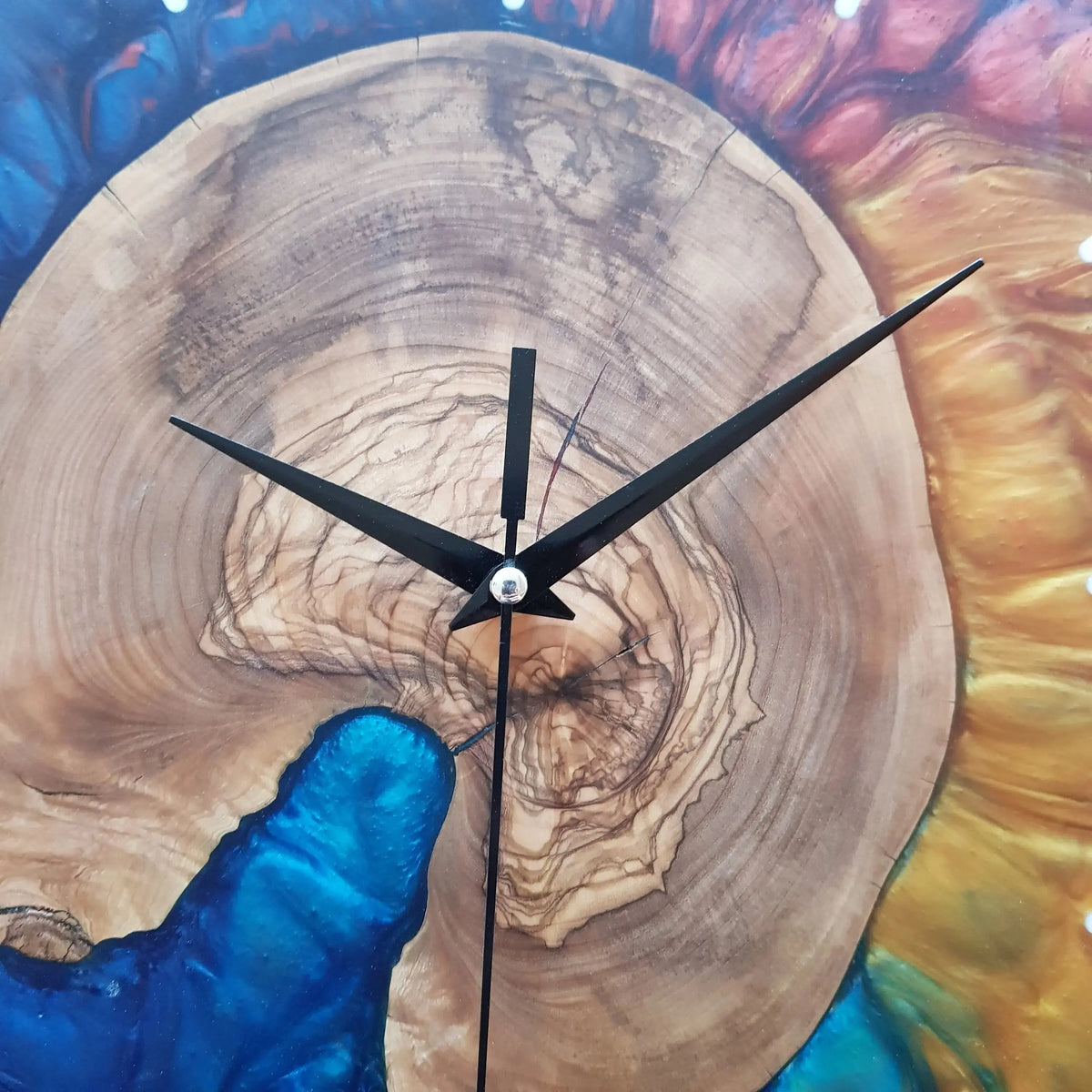 Custom Made Resin &amp; Olive Wood Wall Clock