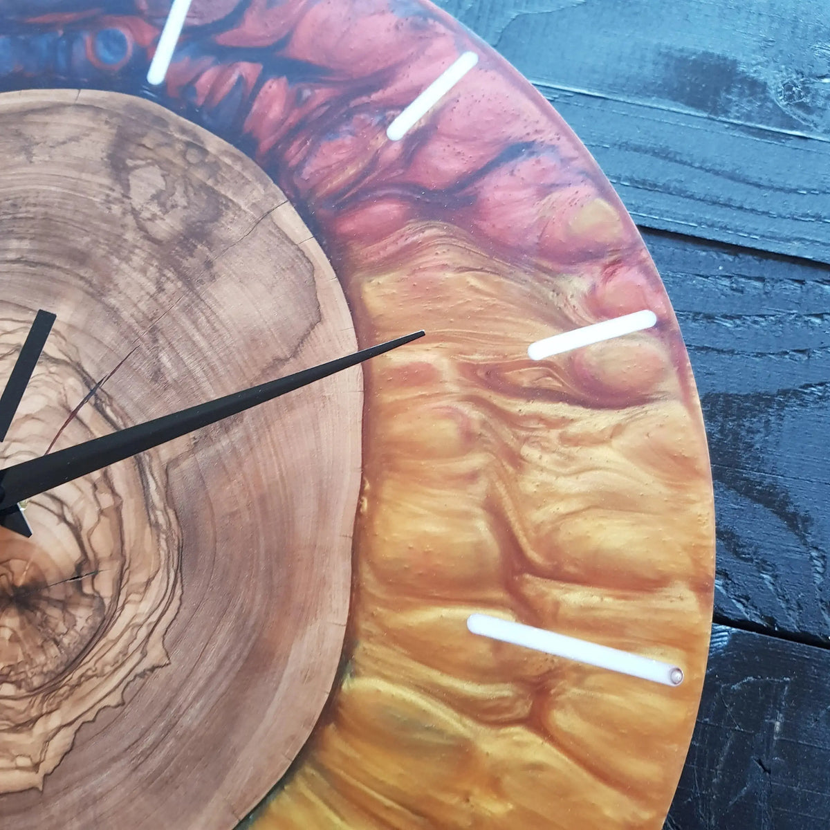 Custom Made Resin &amp; Olive Wood Wall Clock