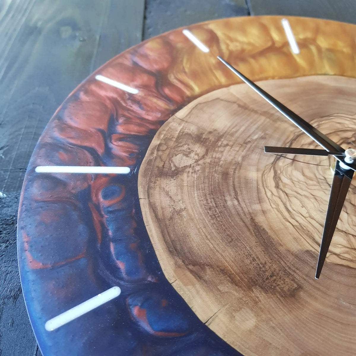 Custom Made Resin &amp; Olive Wood Wall Clock