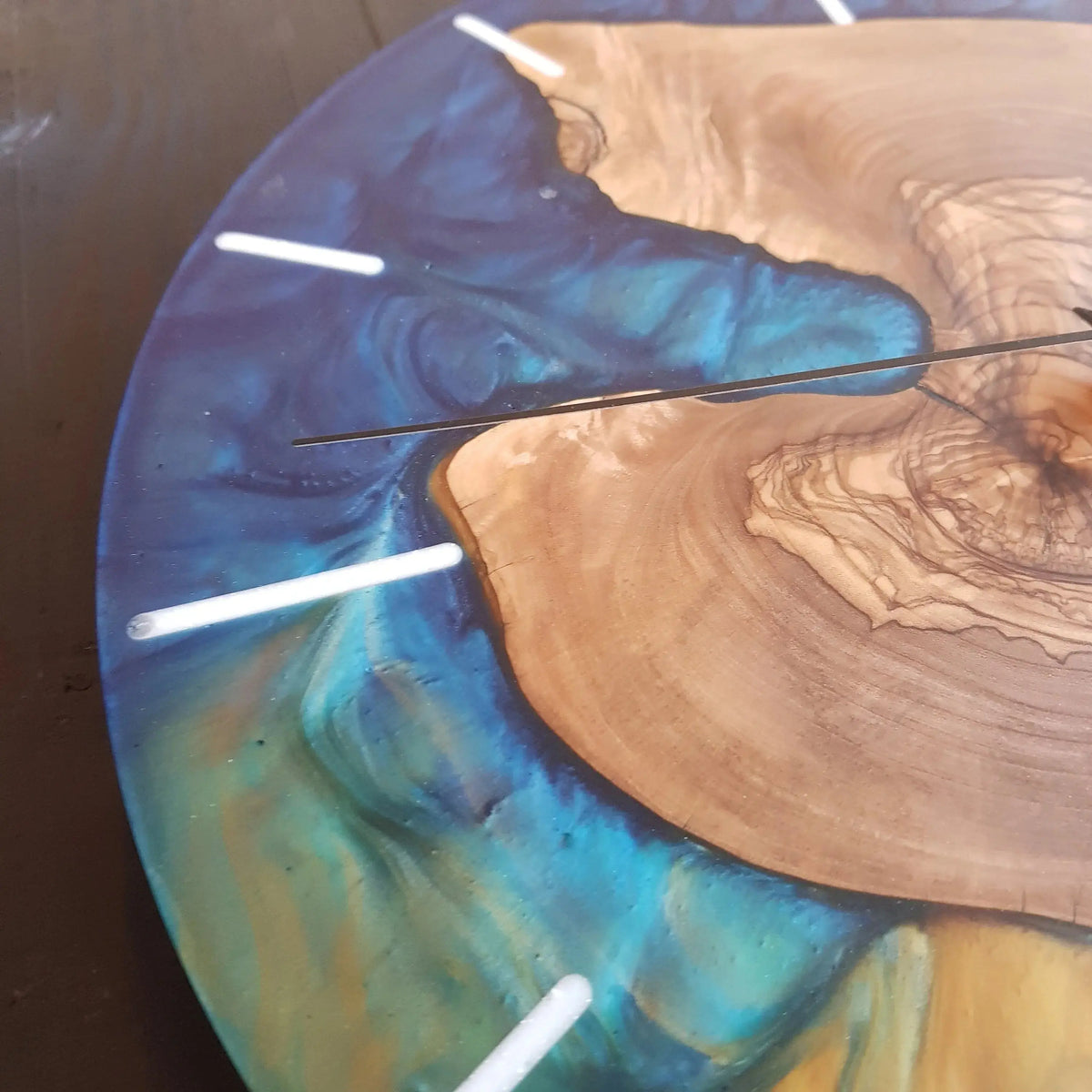 Custom Made Resin &amp; Olive Wood Wall Clock