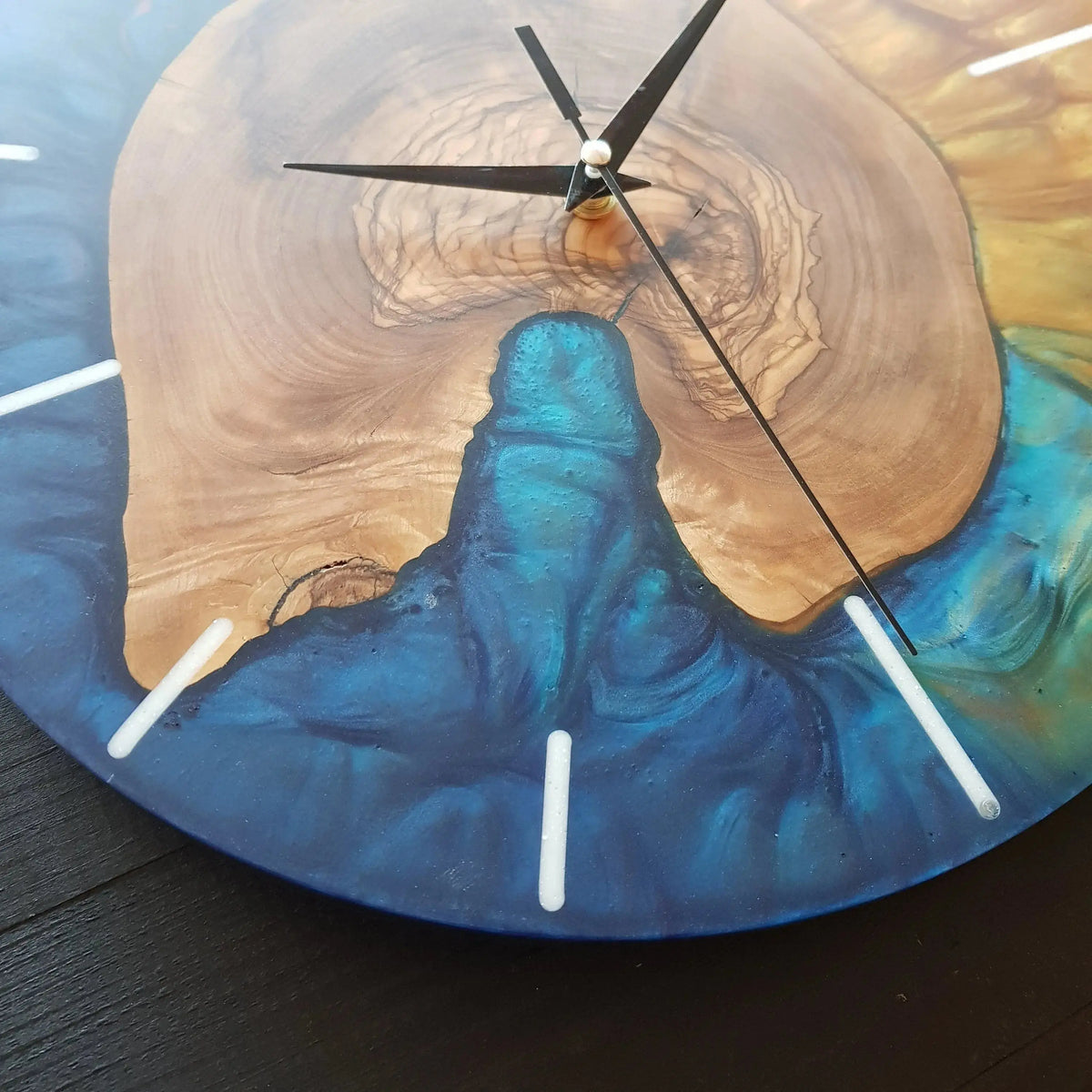 Custom Made Resin &amp; Olive Wood Wall Clock