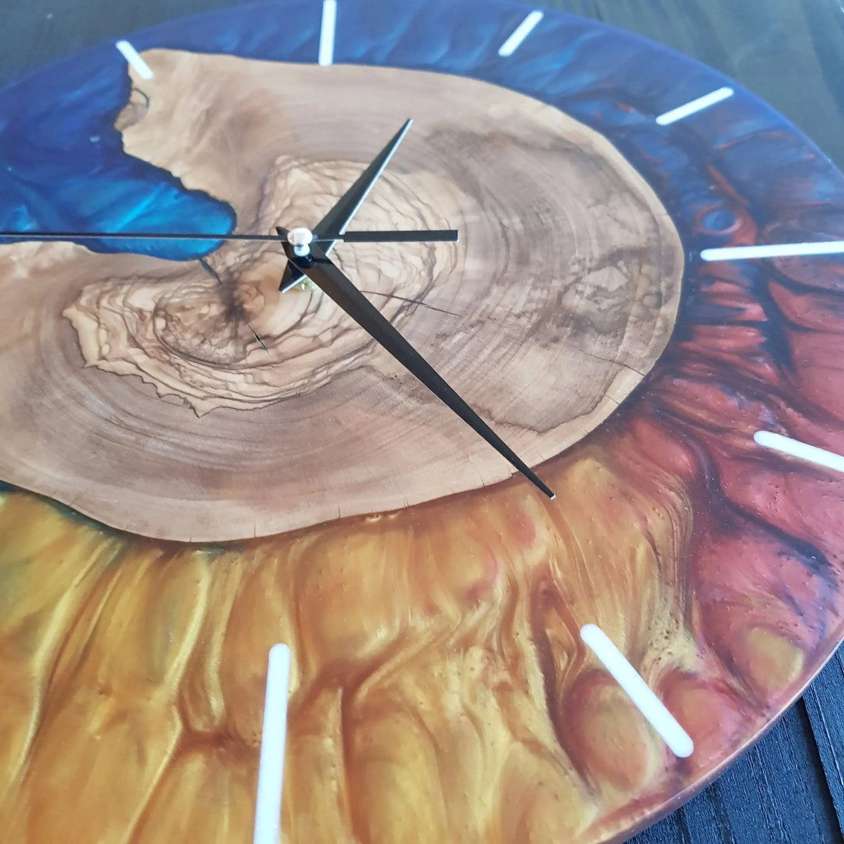 Custom Made Resin &amp; Olive Wood Wall Clock