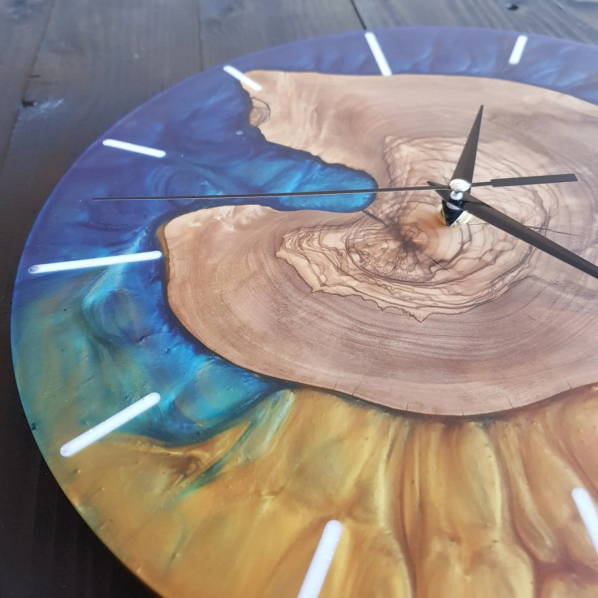 Custom Made Resin &amp; Olive Wood Wall Clock