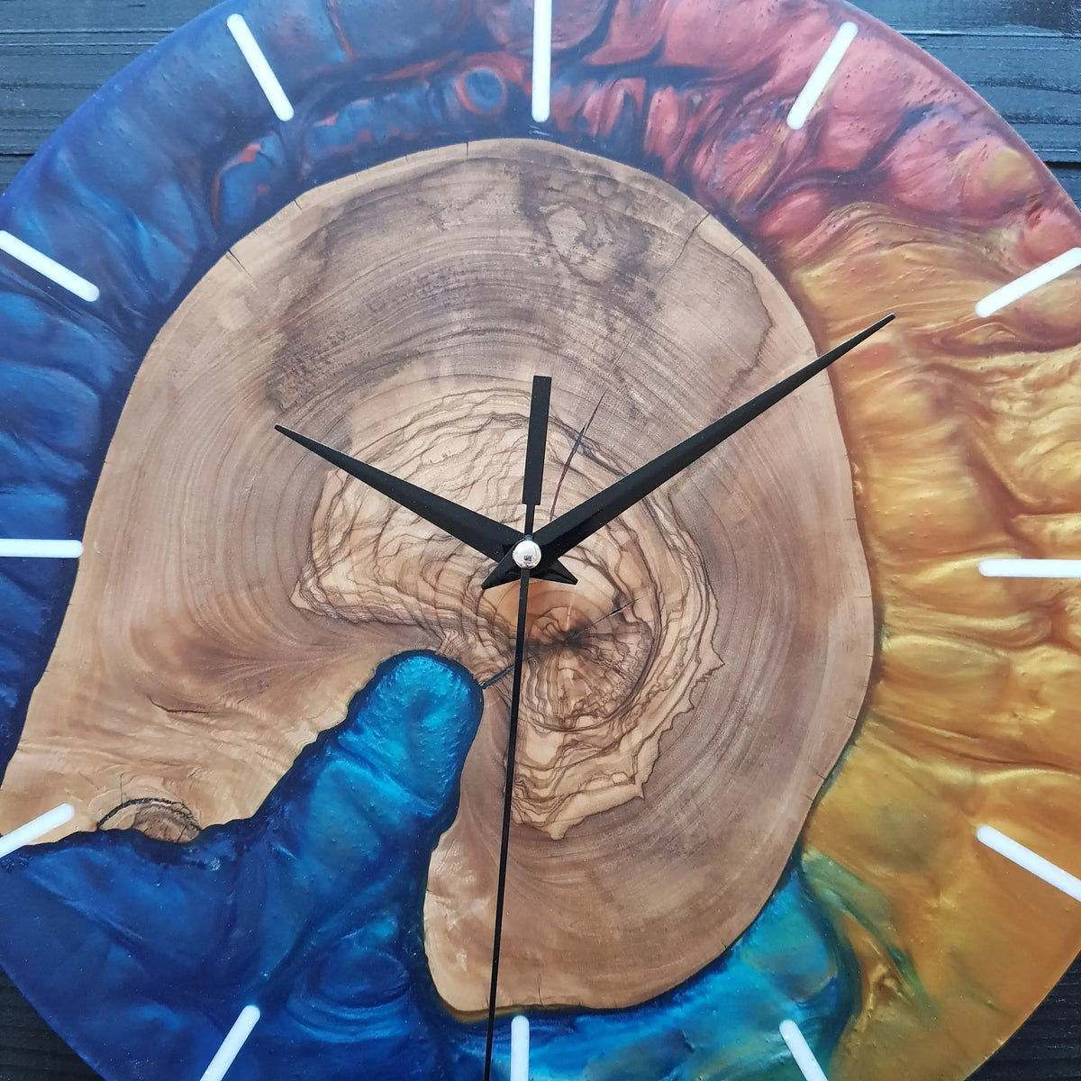 Custom Made Resin &amp; Olive Wood Wall Clock