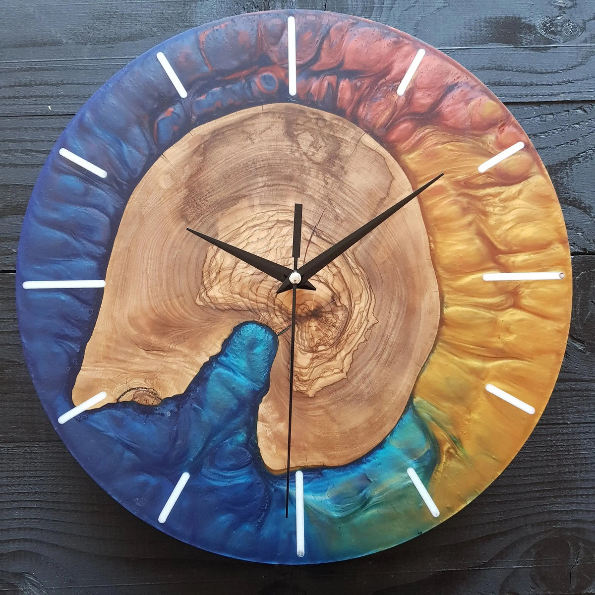 Custom Made Resin &amp; Olive Wood Wall Clock