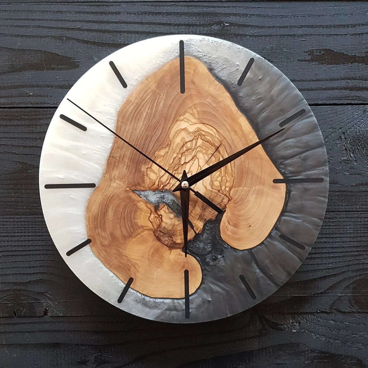 Custom Made Resin &amp; Olive Wood Wall Clock