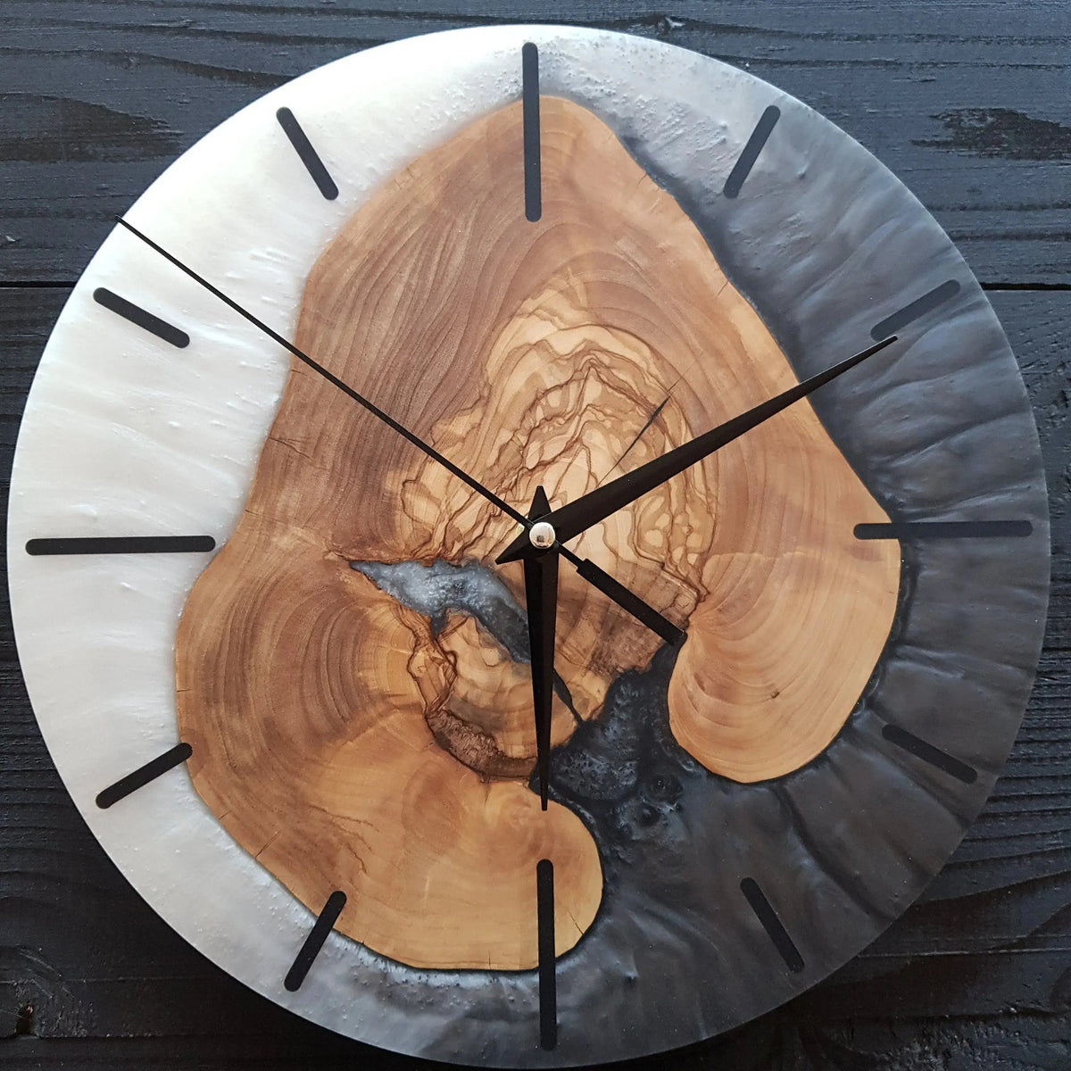 Custom Made Resin &amp; Olive Wood Wall Clock