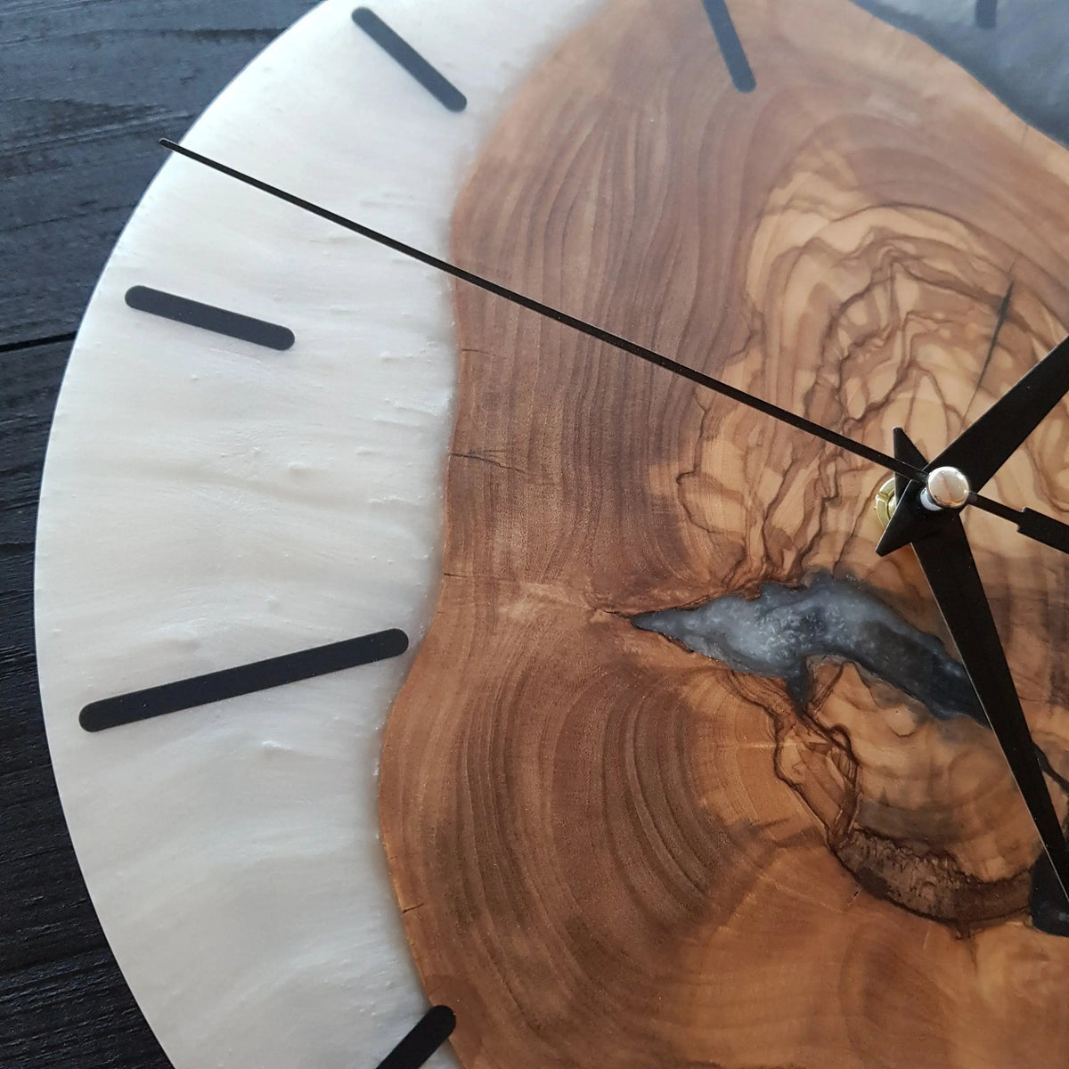 Custom Made Resin &amp; Olive Wood Wall Clock