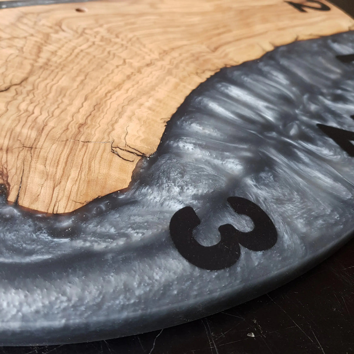 Custom Made Resin &amp; Olive Wood Wall Clock