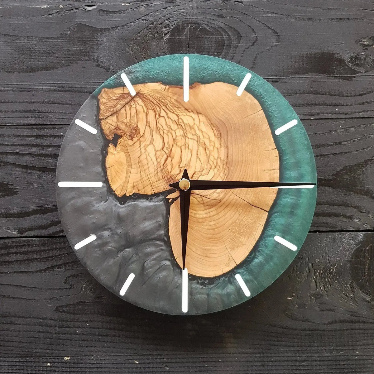 Custom Made Resin &amp; Olive Wood Wall Clock