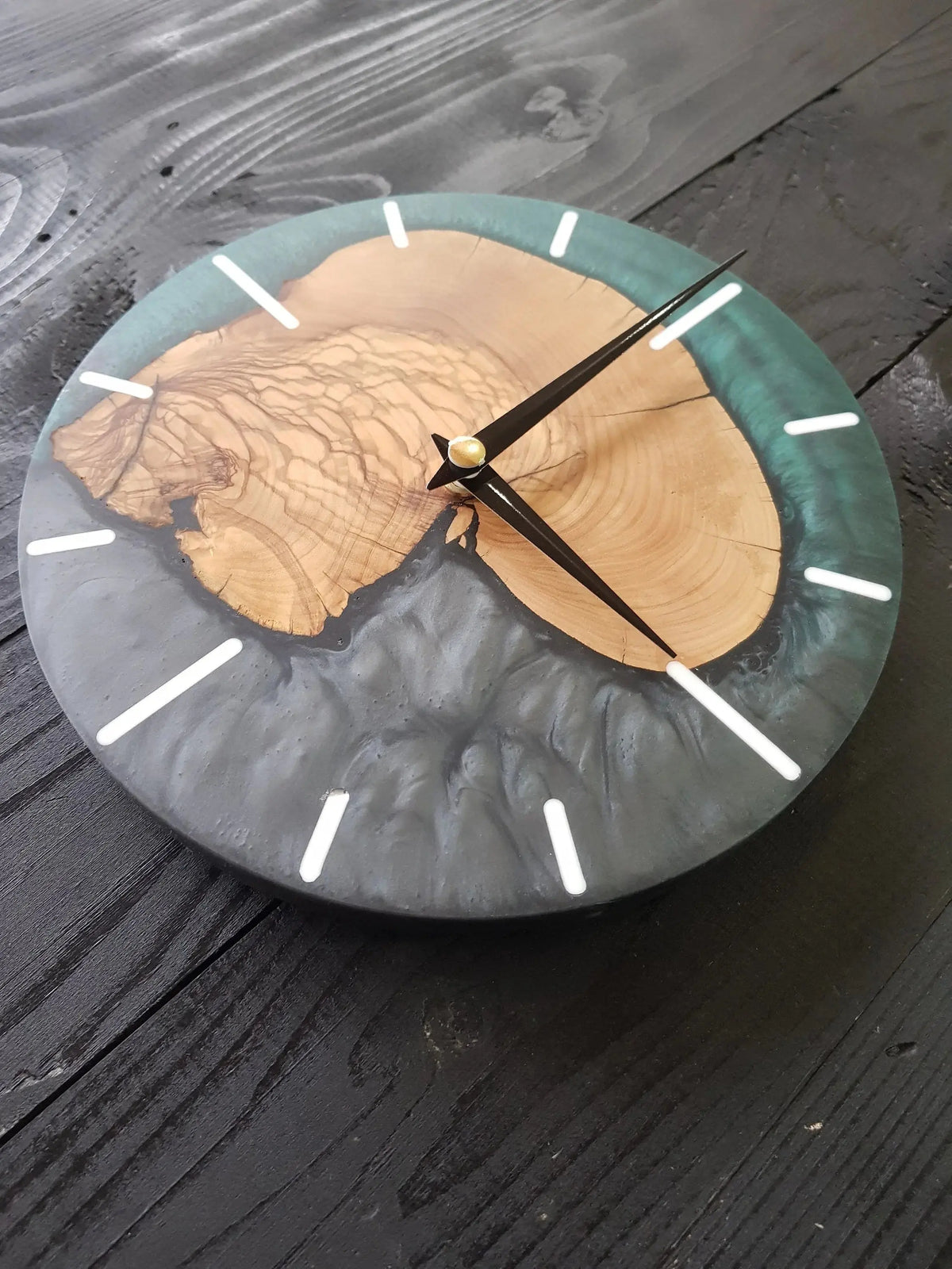 Custom Made Resin &amp; Olive Wood Wall Clock