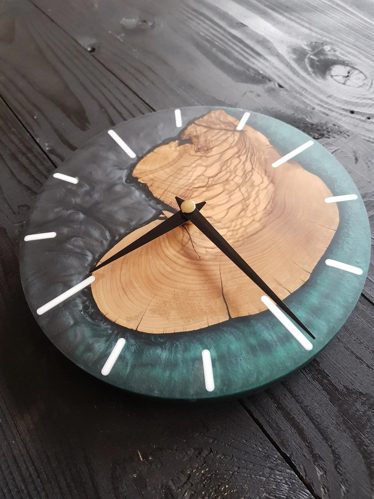 Custom Made Resin &amp; Olive Wood Wall Clock