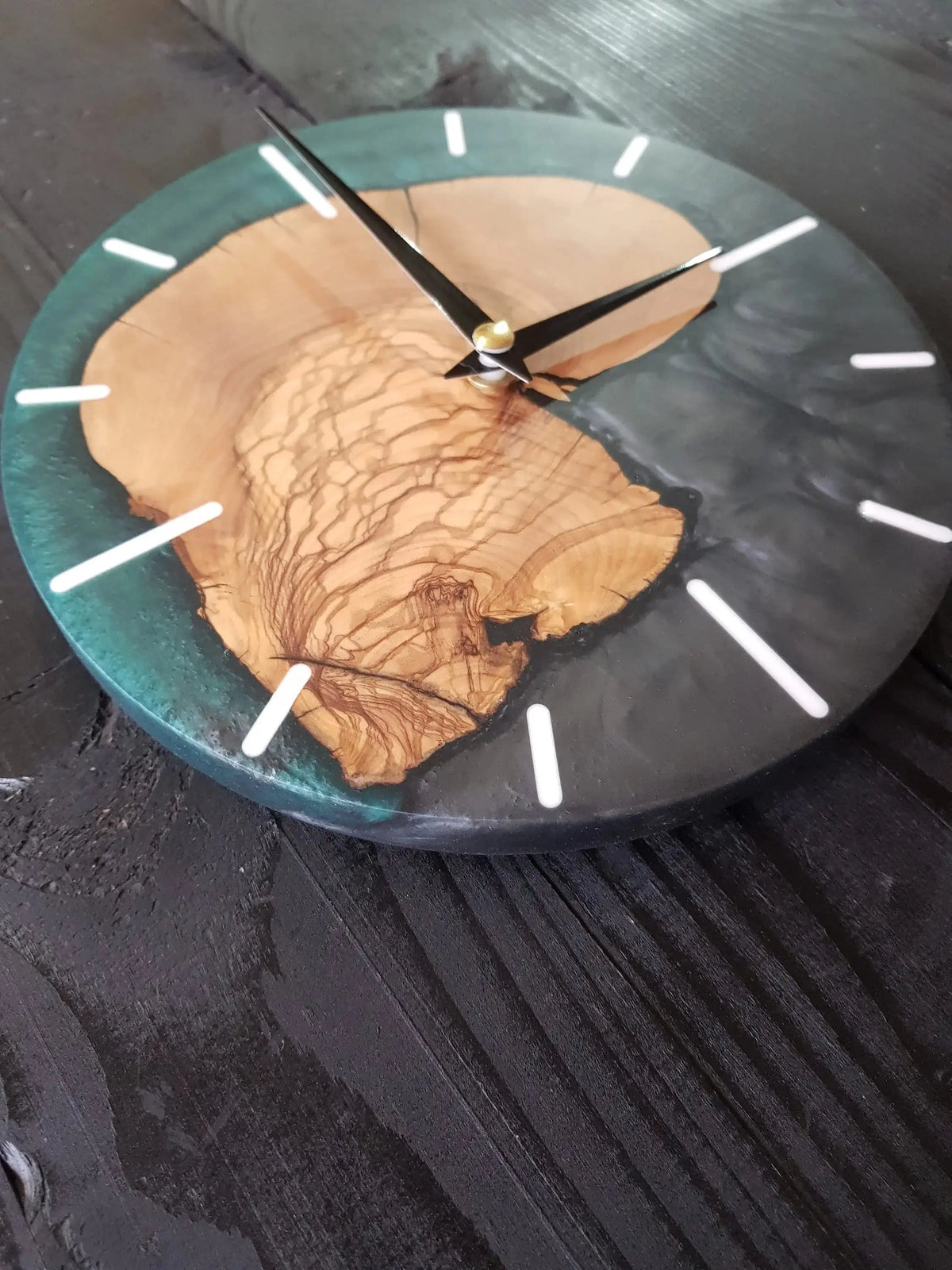 Custom Made Resin &amp; Olive Wood Wall Clock